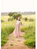 Ivory Eyelash Lace Dusty Blush Chiffon Sweet Flower Girl Dress
